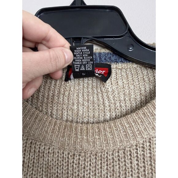 Vintage 90s Wrangler Hero Ribbed Knit Sweater Oatmeal Tan Large Grandpacore - Picture 4 of 6
